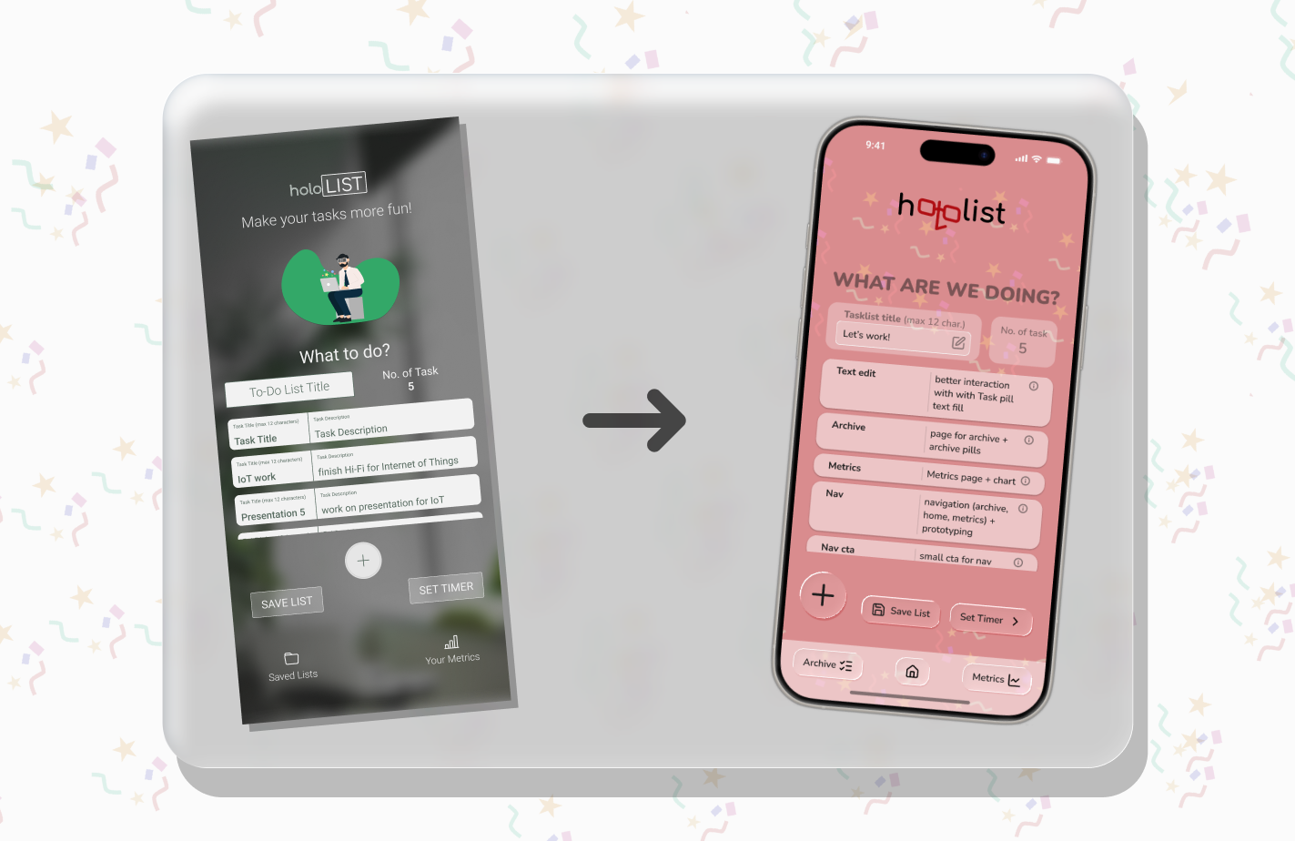 old design of holoList to new design comparison